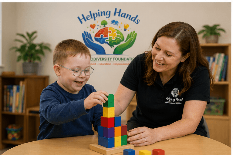 Block building session developing spatial reasoning and fine motor coordination.